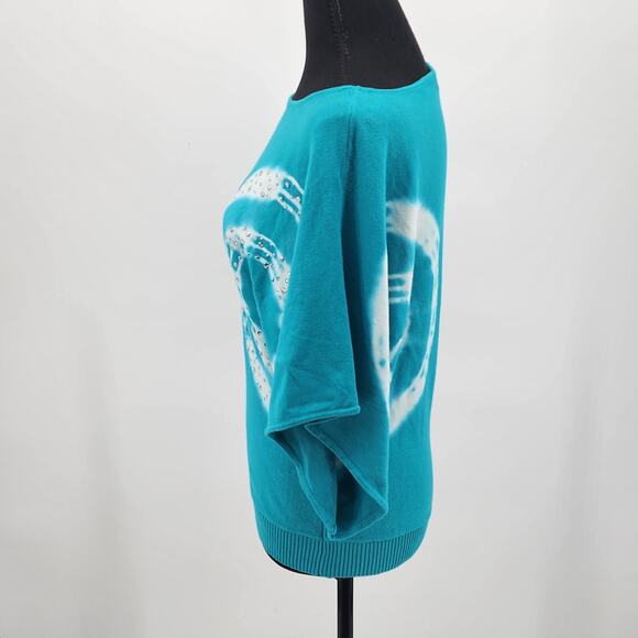 INC Blue and White w/Silver Sequin Short Draped Sleeve Sweater EUC Size S - Picture 6 of 8